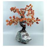 Polished Carnelian Agate Gemstone Tree On Amethyst Geode Base, 178 Stones, 16" Tall 