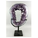 Brazilian Amethyst Geode Portal/Slice On Metal Display Stand, 15.75" x 9", 7.7kg 