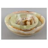 Polished Nesting Green Onyx Bowls, 4" And 2.75" 
