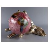 Display Metal Hand Spinning Gemstone Globe, 5.75" Tall x 10" Wide 