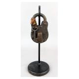 Metal 10 Lever Military Padlock With Key And Metal Display Stand, 3.5" Tall x 2" Wide x 0.875" Thick