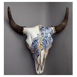 Isabella Mayo Hand Painted Complete American Buffalo/Bison Skull With 24K Gold Leaf Embellishment, A