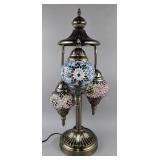 Turkish Mosaic Bronze Finish Table Lamp With 3 Hanging Globes, 22.25" Tall 