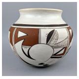 Polychrome Hopi Pottery Vase By Joy Navasie, Frog Woman, Marked, 5" Tall x 5.75" Wide 