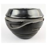 Santa Clara Blackware Pottery Vase, Marked, 4" Tall x 5.75" Wide