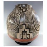 arge Polychrome Round Bottom Pottery Jar, Signed "Lucio Soto Velo Mx.", 16" Tall