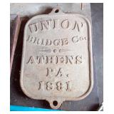 Union Bridge Co. Athens PA. 1891 Cast Iron Sign  Union Bridge Co. Athens PA. 1891 Cast Iron Sign