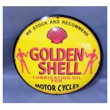 Golden Shell Lubricating Oil Enameled Steel Australian Button Sign 