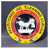 AC Spark Plug Cleaning Station Enamel Sign, Circa 1958