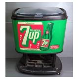 7 Up "The UnCola" Rolling Cooler With Stand, Hinged Lid And Drain 