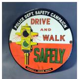 Police Dept. Safety Campaign Circa 1920s-1930s Enamel Sign 