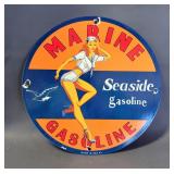 Marine Seaside Gasoline Enamel Sign, Made In USA 47 