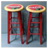 Coca-Cola Painted Seat Metal Framed 29" Bar Stools, Qty 2
