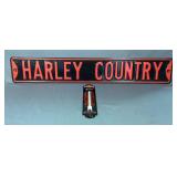 Harley Country Embossed Street Sign And Harley Davidson Genuine Enameled 12" Thermometer 