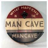 Man Cave Wall Mounted Bottle Opener With Bottle Cap Basket, 14" 
