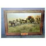 Budweiser Beer "Attack On The Overland Stage-1860" Wrapped Cardboard Bar Sign 