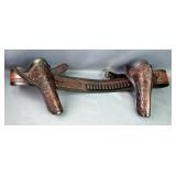 Tooled Leather Holsters Qty 2, On Matching Leather Belt With Cartridge Loops, Made By Classic Old We Tooled Leather Holsters Qty 2, On Matching Leather Belt With Cartridge Loops, Made By Classic Old We