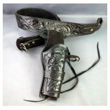 Tooled Leather Holster On Matching Leather Belt With Cartridge Loops, Marked  Tooled Leather Holster On Matching Leather Belt With Cartridge Loops, Marked