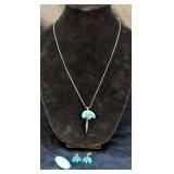 Turquoise Bear Necklace, Earrings, and Bead