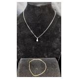 14K White Gold Necklace With Pendant & 14K Gold Bracelet