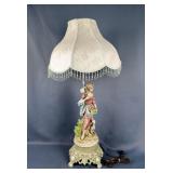 Porcelain Figural Lamp With Woman And Sheep