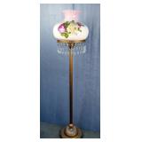 Floral Hurricane Parlor Lamp with Crystal Prisms