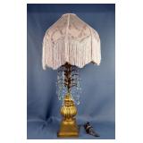 Vintage Style Table Lamp With Pink Shade And Crystal Drops