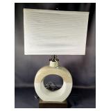 Modern Style Table Lamp with Textured Ceramic Base and Rectangular Shade Modern Style Table Lamp with Textured Ceramic Base and Rectangular Shade