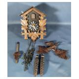 German Black Forest Cuckoo Clock with Bird and Pinecone Weights German Black Forest Cuckoo Clock with Bird and Pinecone Weights