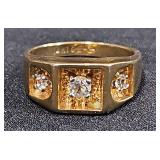 Ladies 14K Gold Electroplated Ring With Clear Glass Stones, Size  Ladies 14K Gold Electroplated Ring With Clear Glass Stones, Size