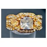 Ladies Gold And Copper Toned Ring With Clear Stones, Size 8.5  Ladies Gold And Copper Toned Ring With Clear Stones, Size 8.5