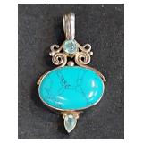 Sterling Silver Turquoise Ring & Pendant Set  Sterling Silver Turquoise Ring & Pendant Set