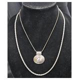 Sterling Silver Necklaces, Qty 2, And Sterling Silver Medallion Pendant  Sterling Silver Necklaces, Qty 2, And Sterling Silver Medallion Pendant