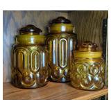 LE Smith Amber Moon & Stars Glass Canister Jars with Lids, Qty 3  LE Smith Amber Moon & Stars Glass Canister Jars with Lids, Qty 3