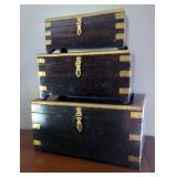 Decorative Wood Storage Chests with Brass Accents, Qty 3  Decorative Wood Storage Chests with Brass Accents, Qty 3