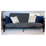 Modern Metal Futon Frame with Cushions and Pillows  Modern Metal Futon Frame with Cushions and Pillows