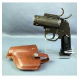 Pistol Pyrotechnic M8 Flare Gun SN# 296611, Marked U.S. Property, In Leather Holster  Pistol Pyrotechnic M8 Flare Gun SN# 296611, Marked U.S. Property, In Leather Holster