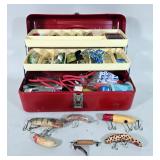 Victor Tackle Box With Contents, Includes Lures (Some Vintage Wood), Hooks, Line, Bobbers, Jigs, And Victor Tackle Box With Contents, Includes Lures (Some Vintage Wood), Hooks, Line, Bobbers, Jigs, And