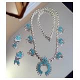 Turquoise Squash Blossom Style Necklace With Earrings Turquoise Squash Blossom Style Necklace With Earrings