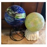 Spherical Gazing Balls On Stands, Qty 2  Spherical Gazing Balls On Stands, Qty 2