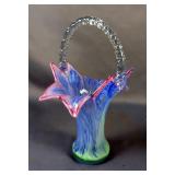 Art Glass Basket Vase and Pedestal Bowl Art Glass Basket Vase and Pedestal Bowl