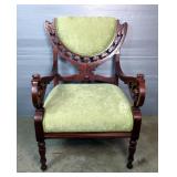 Ornate Armchair with Green Upholstery Ornate Armchair with Green Upholstery