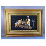 Framed Folk Art Metal Train Picture Framed Folk Art Metal Train Picture
