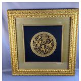 Framed Carved Giltwood Panel with Floral and Fish Motif  Framed Carved Giltwood Panel with Floral and Fish Motif