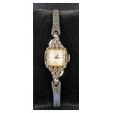 Elgin 14K Gold And Diamond Ladies Wrist Watch With Mesh Band Elgin 14K Gold And Diamond Ladies Wrist Watch With Mesh Band