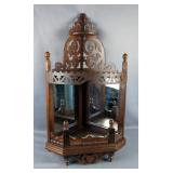 Ornate Wooden Corner Shelf with Mirrored Backs  Ornate Wooden Corner Shelf with Mirrored Backs