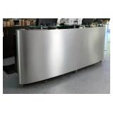 Salon Reception Curved Front Desk with Glass Countertop and Storage Salon Reception Curved Front Desk with Glass Countertop and Storage