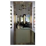 Full Length Brushed Metal Framed Mirror With Attached Mirrored Shelf/Tray  Full Length Brushed Metal Framed Mirror With Attached Mirrored Shelf/Tray