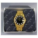 Bulova Gold Toned Stainless Steel Watch With Hour Diamond Accents, In Box With Spare Links And Owner Bulova Gold Toned Stainless Steel Watch With Hour Diamond Accents, In Box With Spare Links And Owner