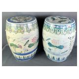 Pair of Decorative Garden Stools with Floral Design  Pair of Decorative Garden Stools with Floral Design